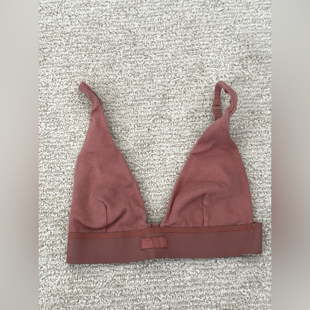 Skims Cotton Rib Plunge Bralette Ribbed Pink Kim Kardashian Size XS